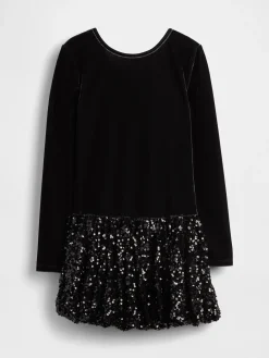 Kids Mixed Media Sequin Bubble Dress