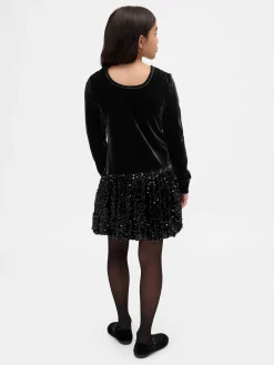 Kids Mixed Media Sequin Bubble Dress