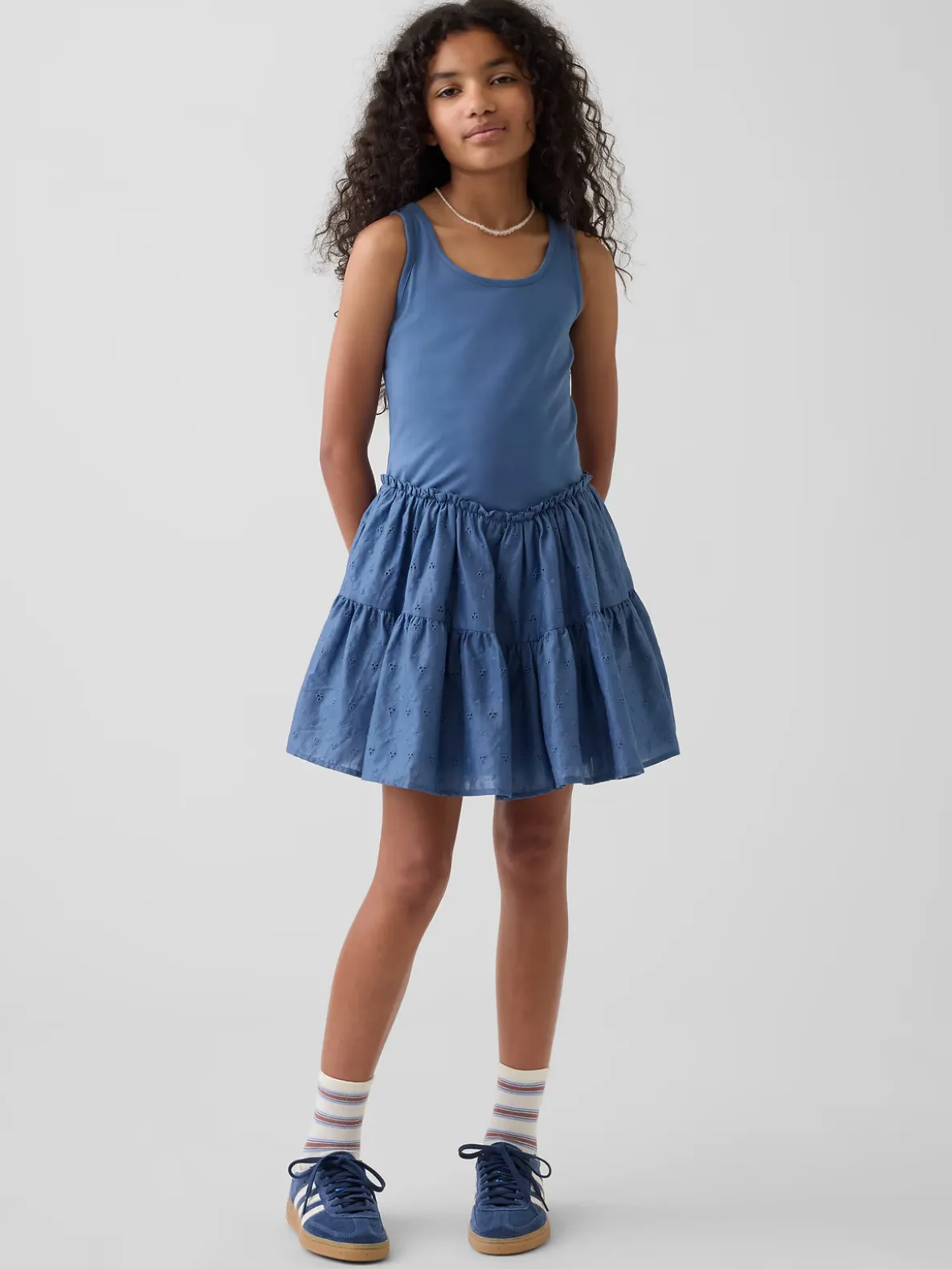 Kids Mixed Media Tiered Tank Dress