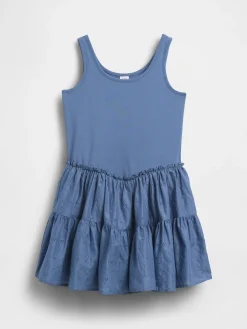 Kids Mixed Media Tiered Tank Dress