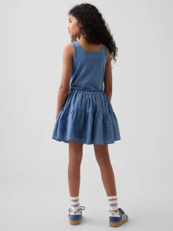 Kids Mixed Media Tiered Tank Dress