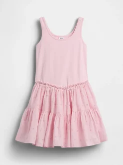 Kids Mixed Media Tiered Tank Dress