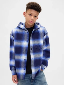 Kids Organic Cotton Hooded Flannel Shirt