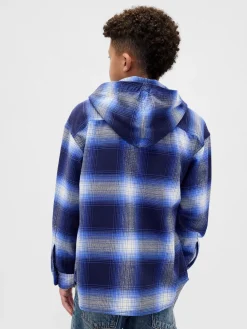 Kids Organic Cotton Hooded Flannel Shirt