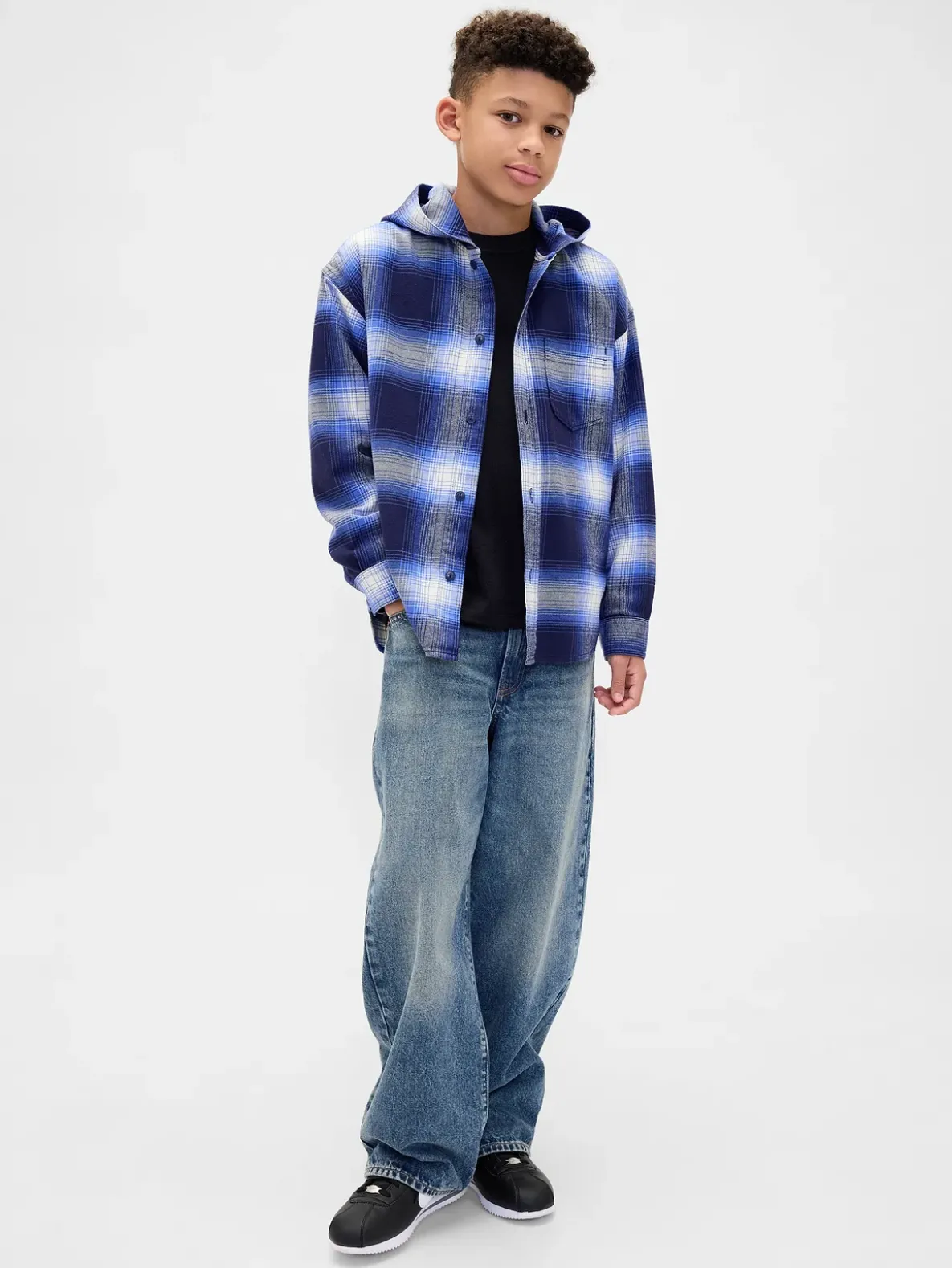Kids Organic Cotton Hooded Flannel Shirt