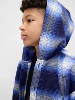 Kids Organic Cotton Hooded Flannel Shirt