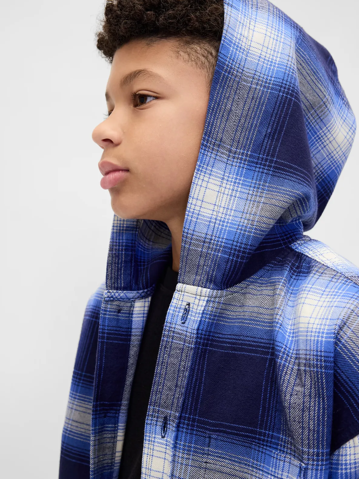 Kids Organic Cotton Hooded Flannel Shirt