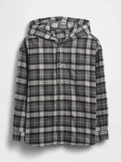 Kids Organic Cotton Hooded Flannel Shirt