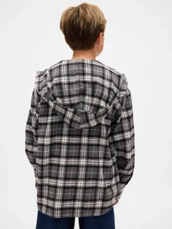 Kids Organic Cotton Hooded Flannel Shirt