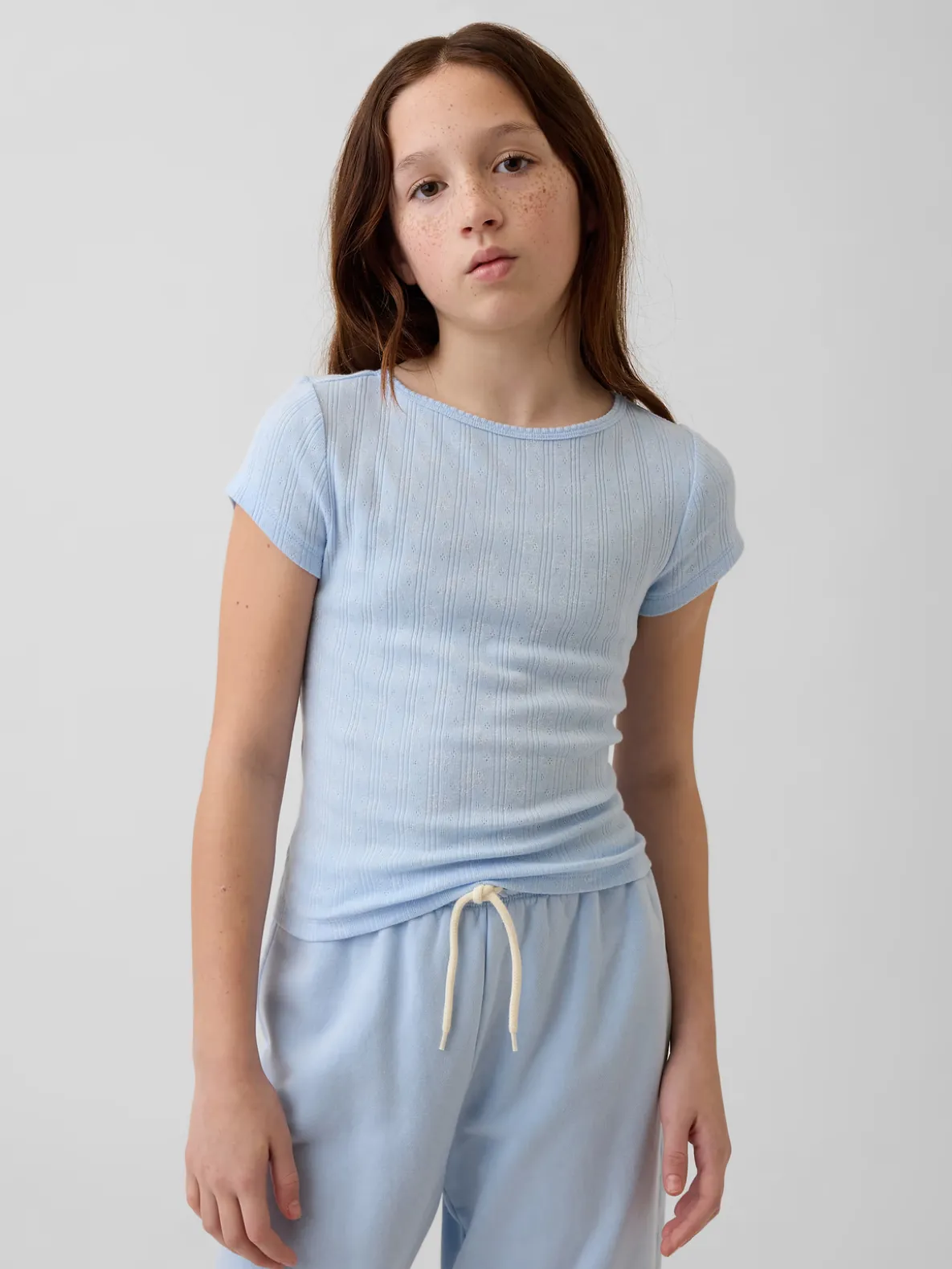 Kids Pointelle Rib Fitted T-Shirt