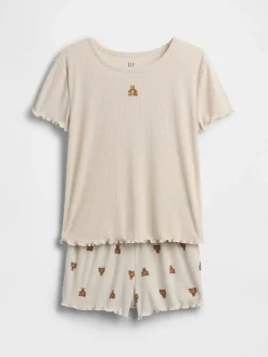 Kids Recycled Rib Brannan Bear PJ Short Set