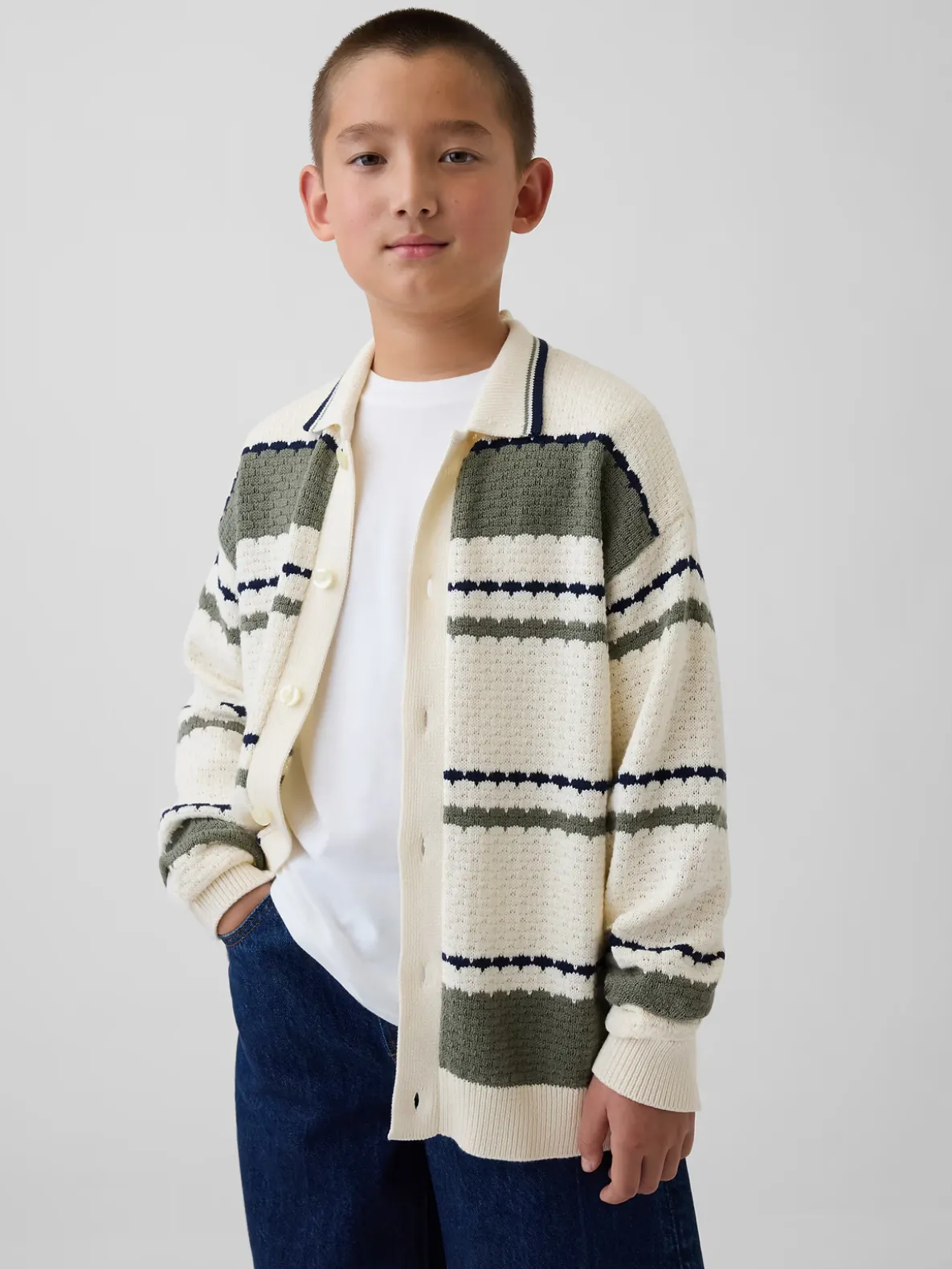 Kids Relaxed Polo Cardigan Sweater