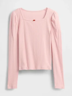 Kids Rib Puff-Sleeve Top