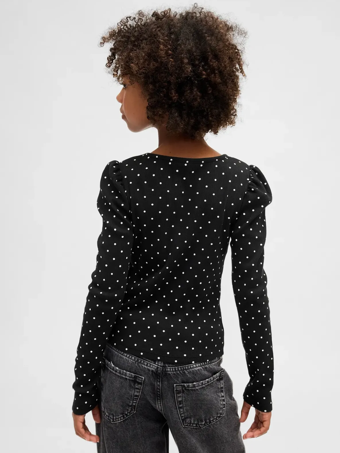 Kids Rib Puff-Sleeve Top