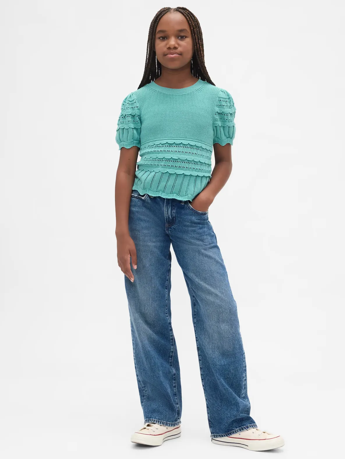 Kids Scalloped Mixed-Stitch Sweater