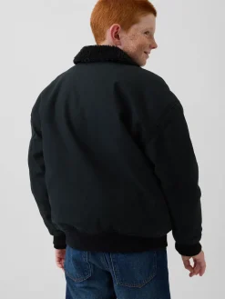 Kids Sherpa-Lined Canvas Bomber Jacket