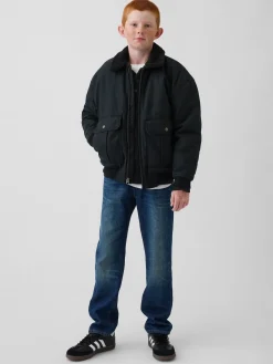 Kids Sherpa-Lined Canvas Bomber Jacket