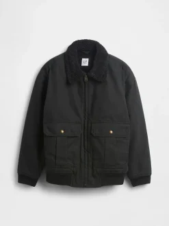 Kids Sherpa-Lined Canvas Bomber Jacket