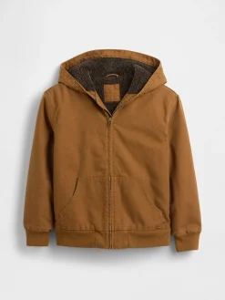 Kids Sherpa-Lined Canvas Denim Hoodie