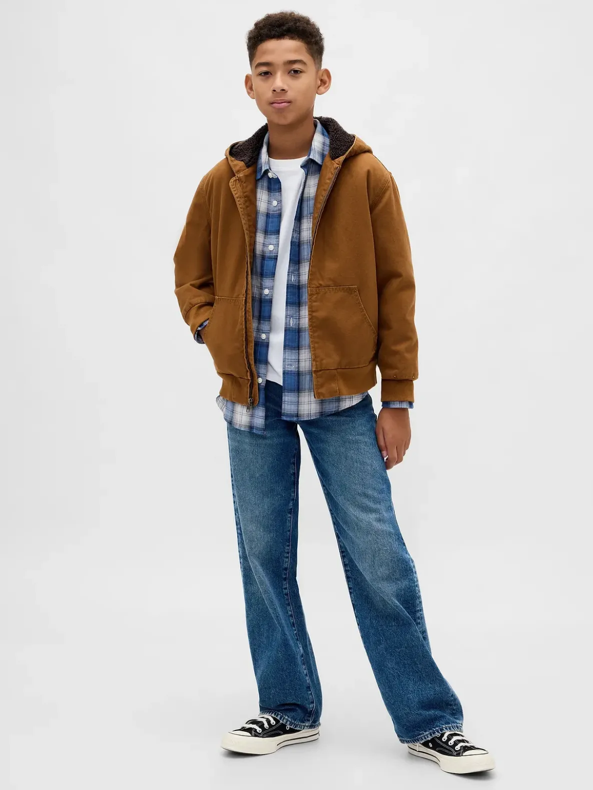 Kids Sherpa-Lined Canvas Denim Hoodie