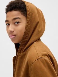 Kids Sherpa-Lined Canvas Denim Hoodie