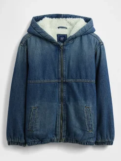 Kids Sherpa-Lined Denim Hoodie