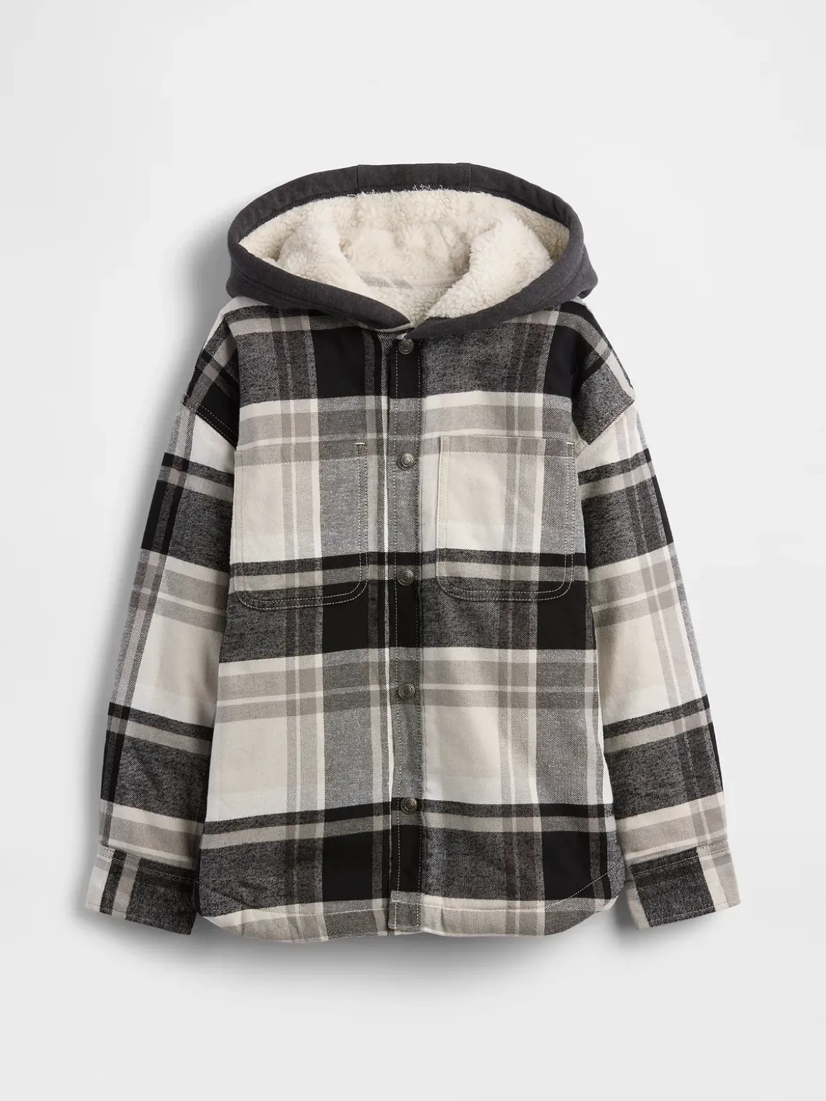 Kids Sherpa-Lined Hooded Flannel Shirt Jacket