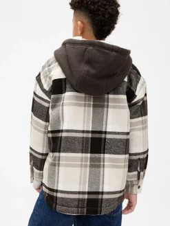 Kids Sherpa-Lined Hooded Flannel Shirt Jacket