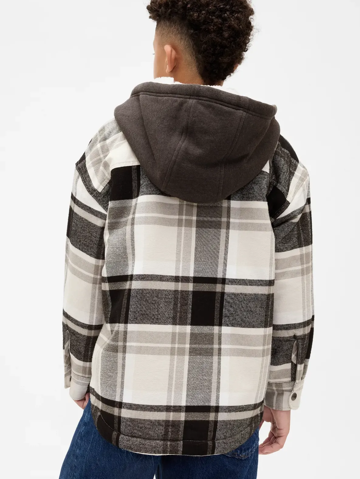 Kids Sherpa-Lined Hooded Flannel Shirt Jacket