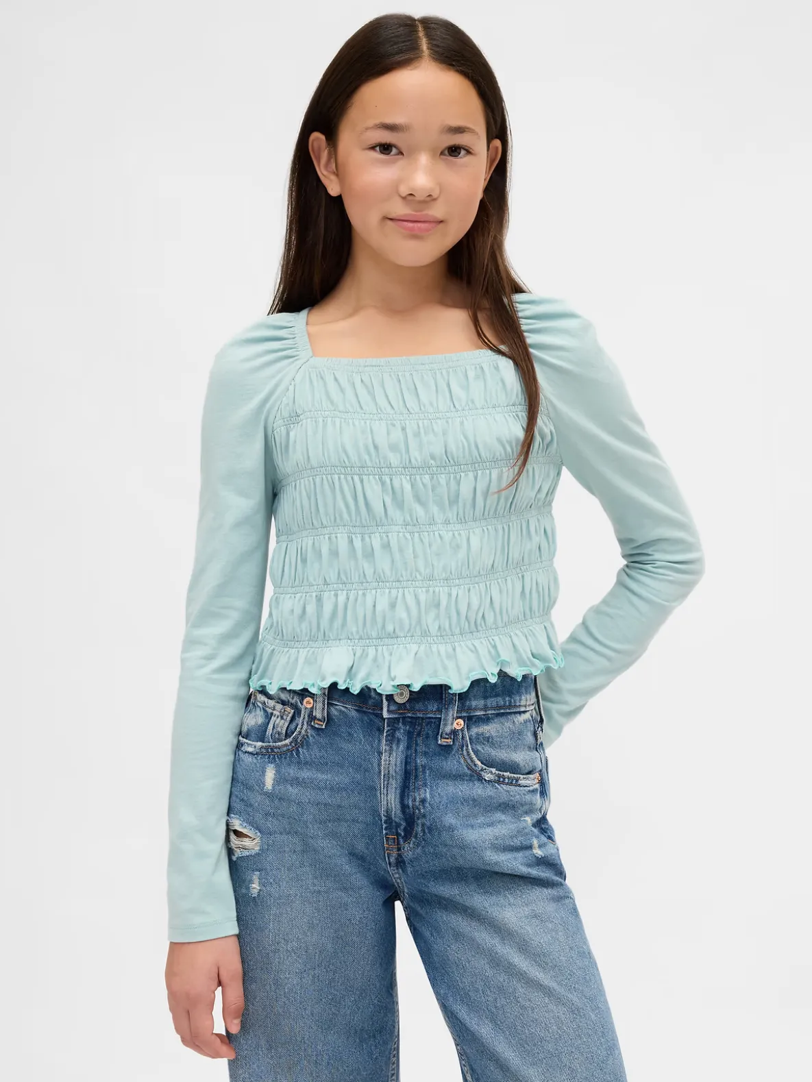 Kids Smocked Square-Neck Top