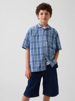 Kids Textured Plaid Relaxed Vacay Shirt