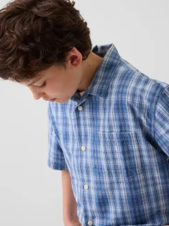Kids Textured Plaid Relaxed Vacay Shirt