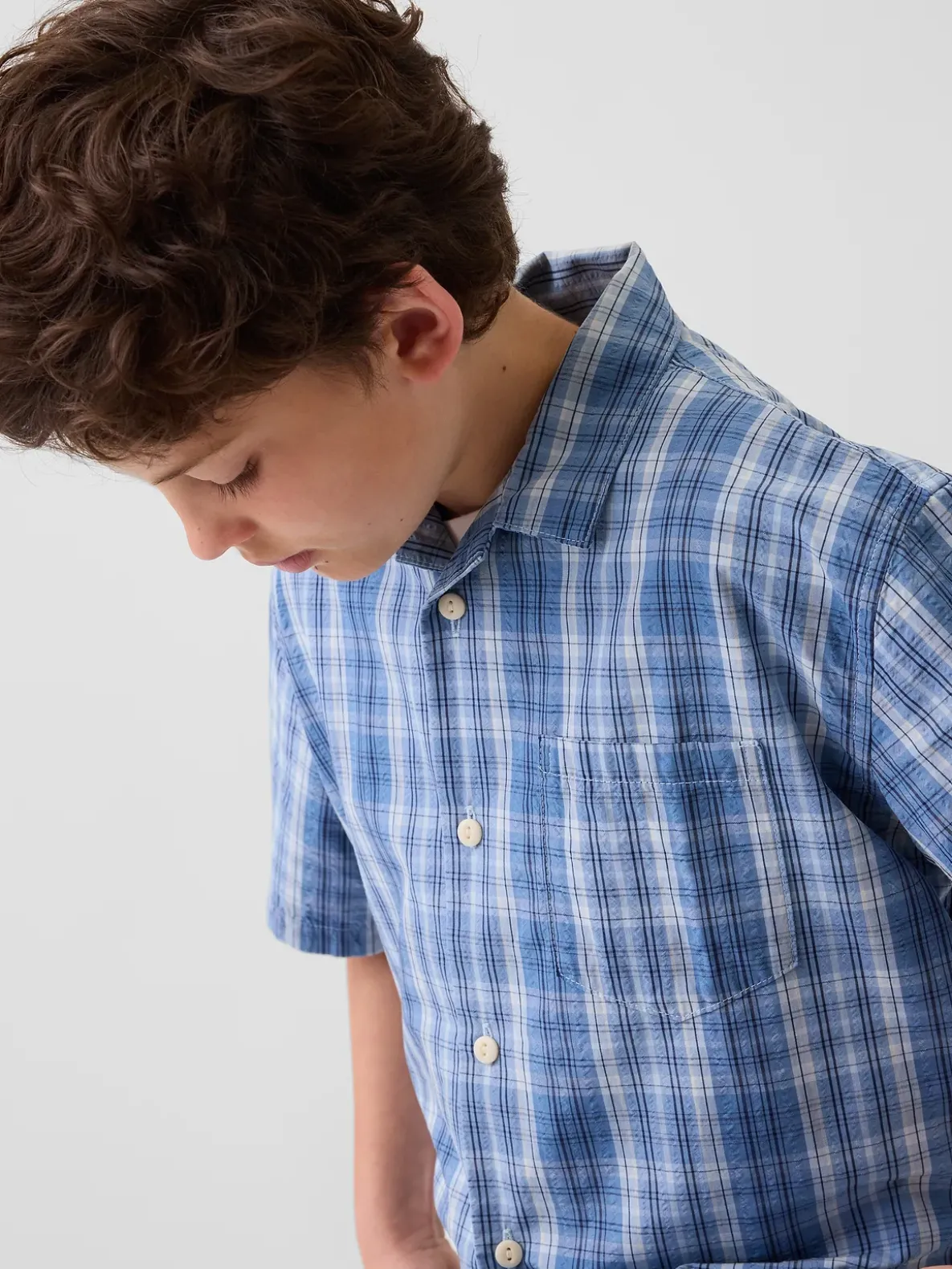 Kids Textured Plaid Relaxed Vacay Shirt