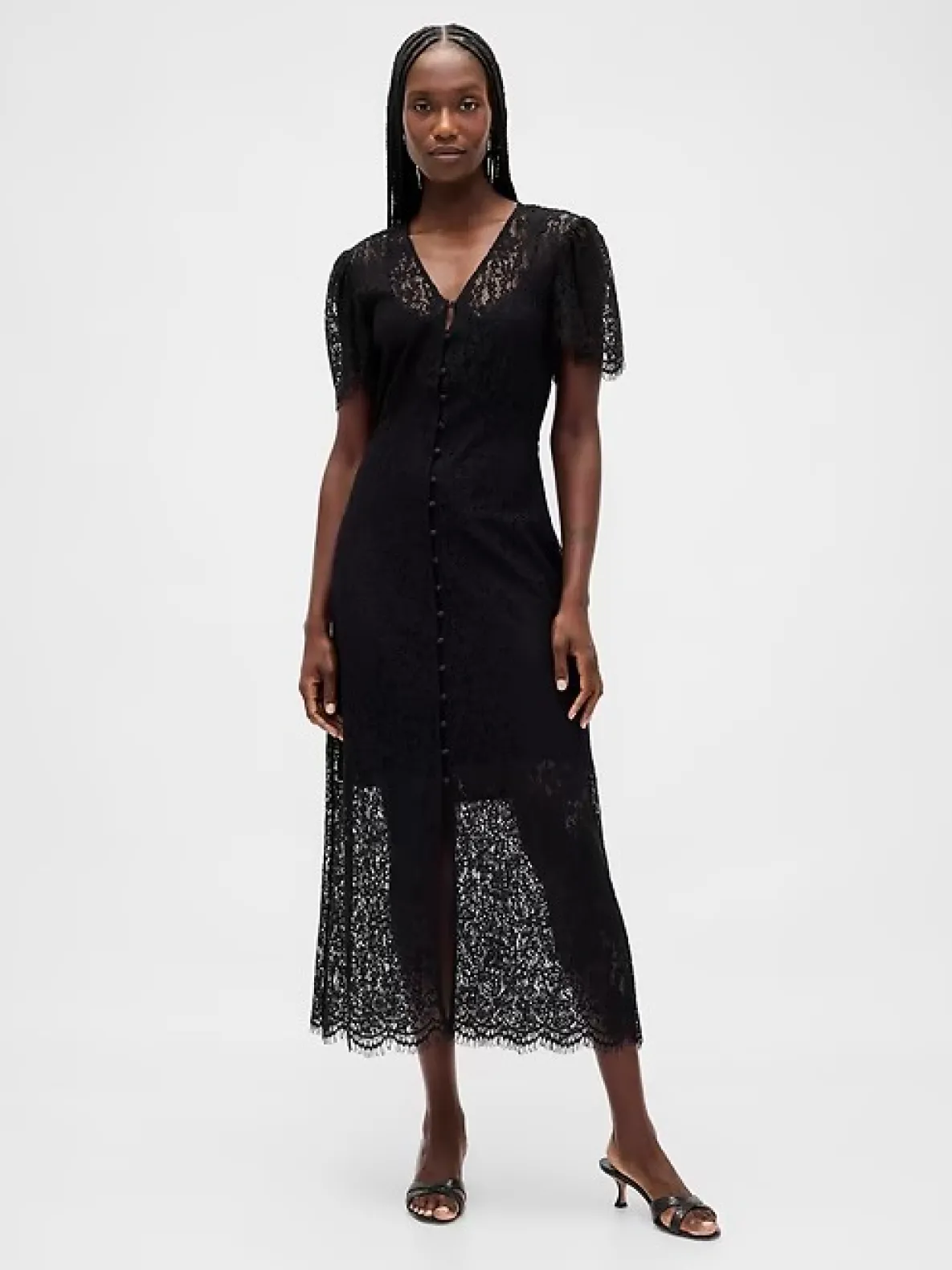 Lace V-Neck Midi Dress