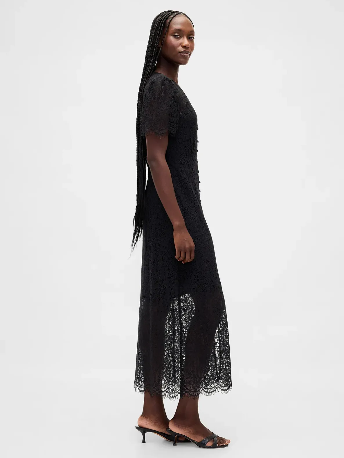 Lace V-Neck Midi Dress