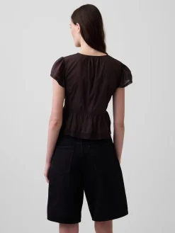 Lace Voile Peplum Crop Top
