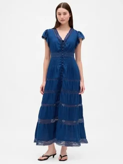 Lace-Trim Midi Dress
