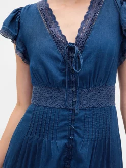 Lace-Trim Midi Dress