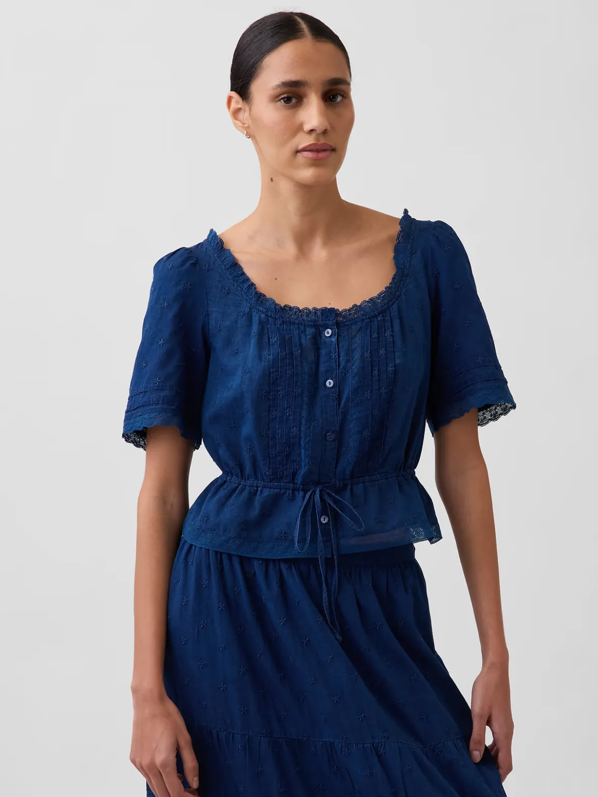 Lace-Trim Peplum Top