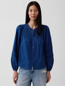 Lace-Trim Pintuck Top