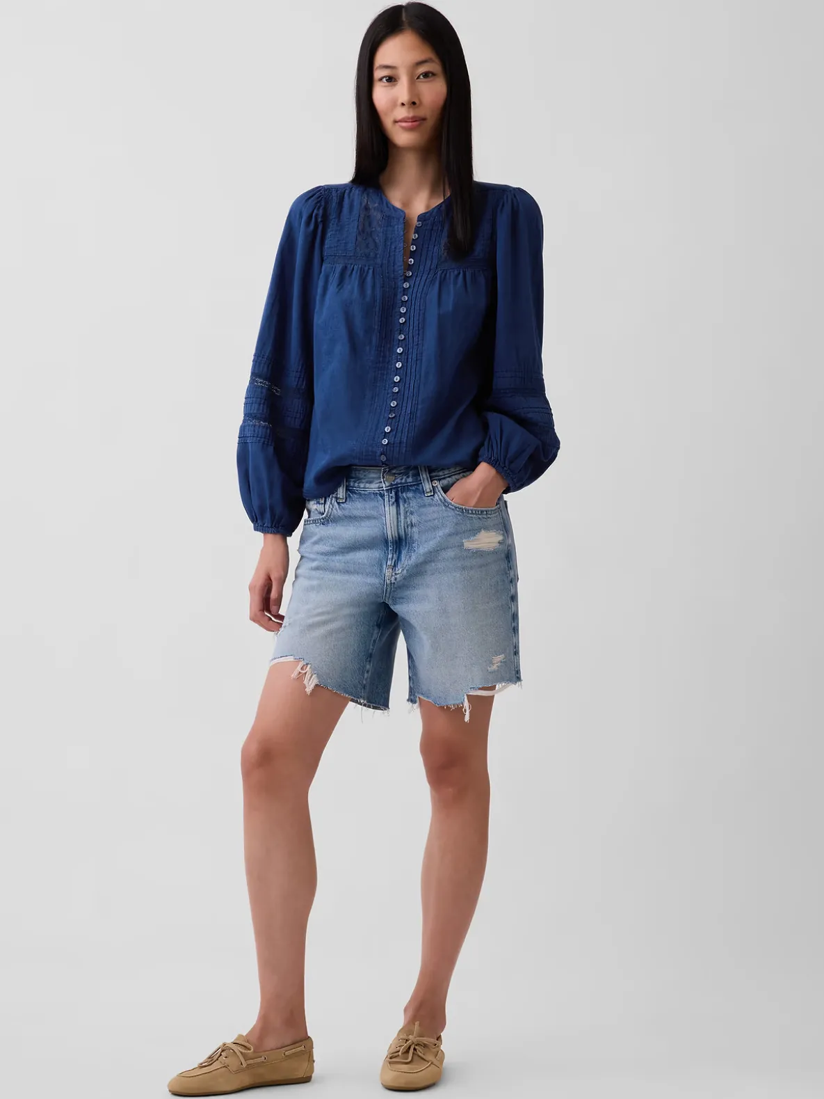 Lace-Trim Pintuck Top