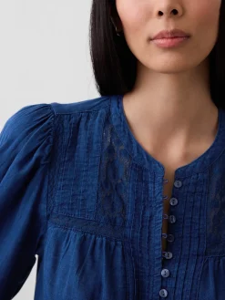 Lace-Trim Pintuck Top