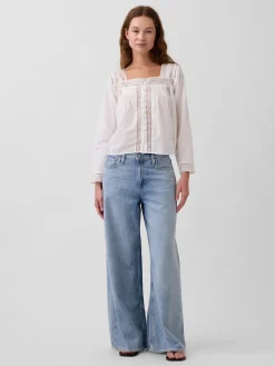 Lace-Trim Square-Neck Top
