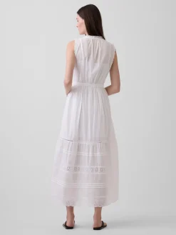 Lace-Trim Tiered Midi Shirtdress