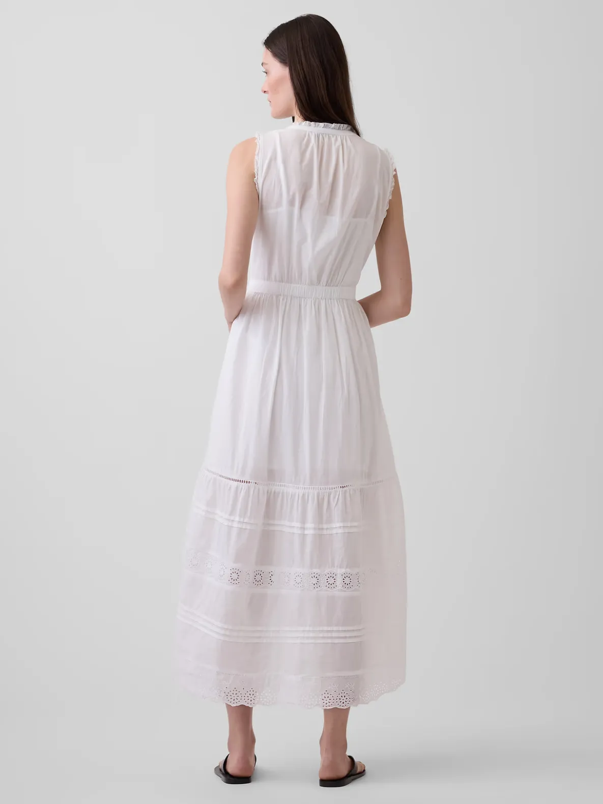 Lace-Trim Tiered Midi Shirtdress