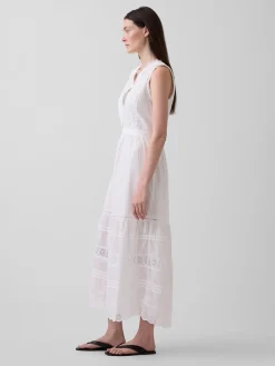 Lace-Trim Tiered Midi Shirtdress