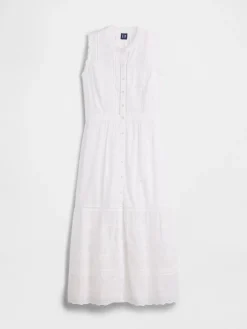Lace-Trim Tiered Midi Shirtdress