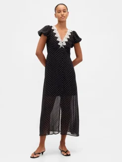 Lace-Trim V-Neck Maxi Dress