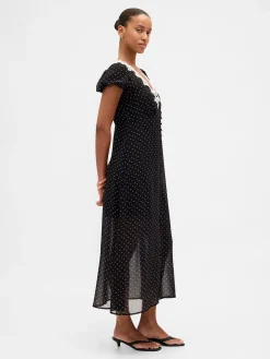 Lace-Trim V-Neck Maxi Dress