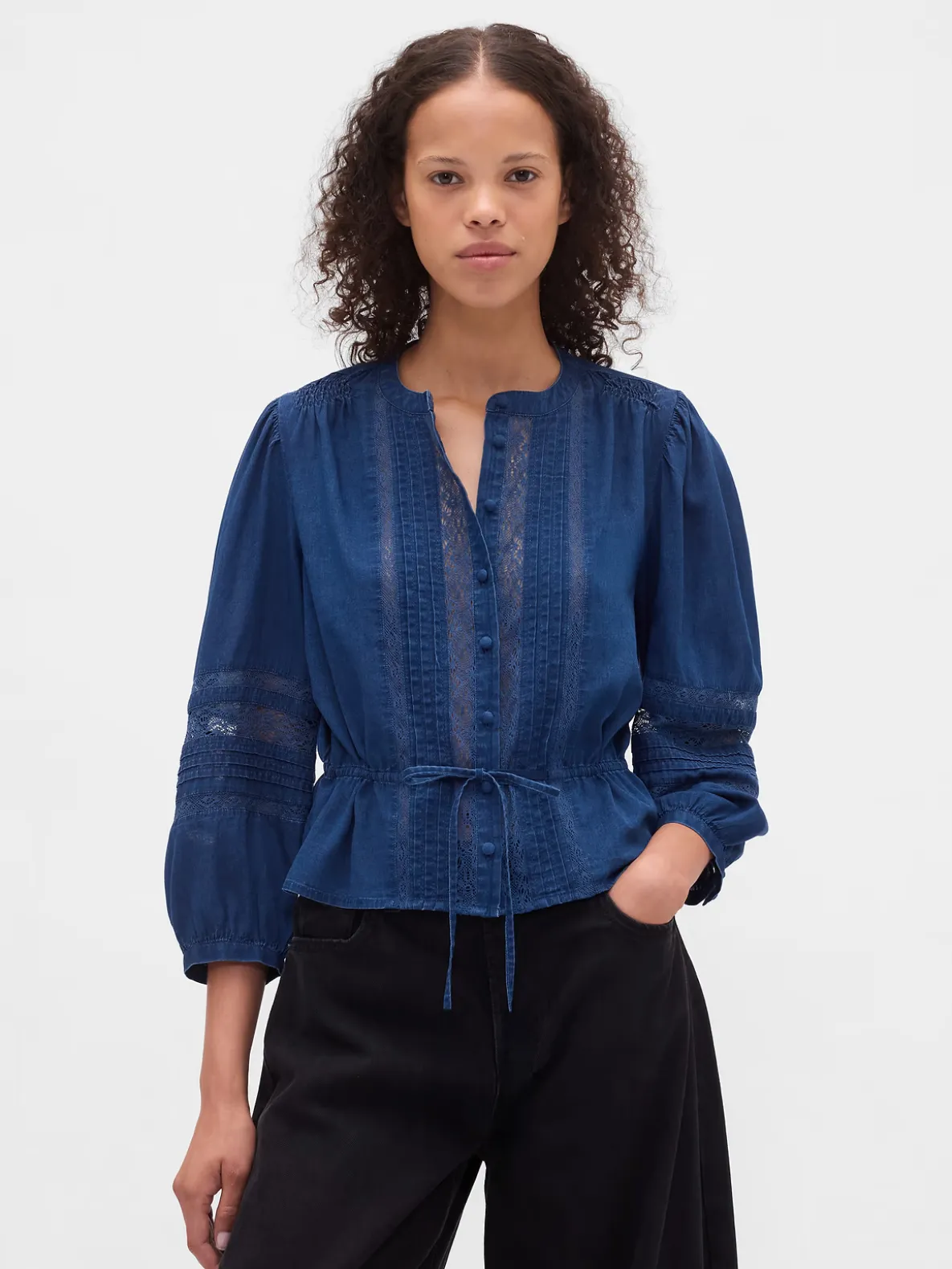Lace-Trim Voile Top